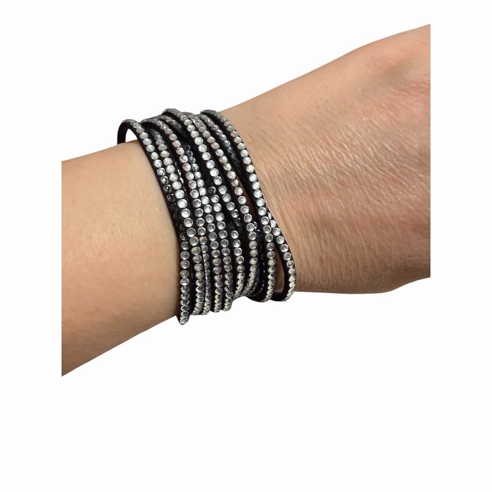 Sparkly Bracelet Black Multi-Row Rhinestone Wrap Cuff Adjustable Snap 90’s - Picture 10 of 12